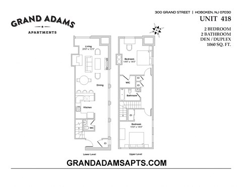 Floor plan for 2 beds, 1.5 baths, 1195 sqft